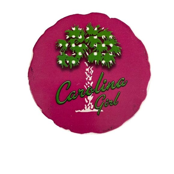 Carolina‎ Girls Drink Coasters Absorbent Stone Palmetto Tree SC Pink set of 4 - Picture 2 of 4